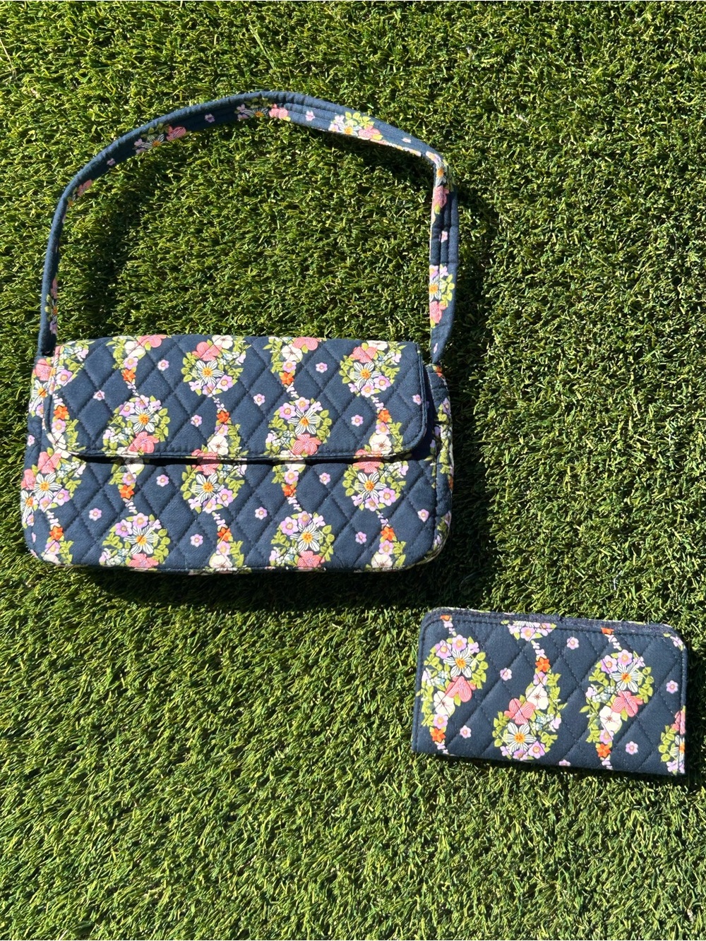 Vera Bradley Quilted Navy Blue Shoulder Bag and Wallet